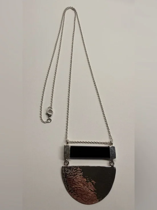 Silpada Black Agate Pendant Necklace Sterling Silver Long 30” Statement - Picture 3 of 6